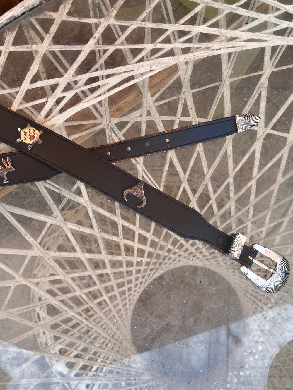 90s Black Leather Silver Creek Belt with Animal Accents
